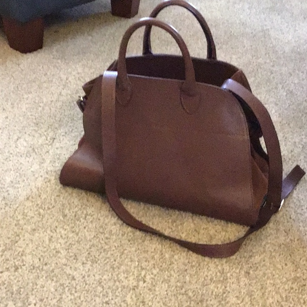 Classic Women's Brown Leather Satchel - Structured Top-Handle Shoulder Bag - Picture 2 of 5